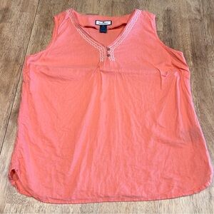 Stella Parker Island Collection Linen blend Tank Top Embroidered Detail Size XL